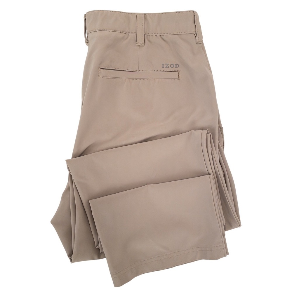 IZOD Golf Pants Men 34x30 Tan Straight Leg Stretch Performance 45FF291 Polyester